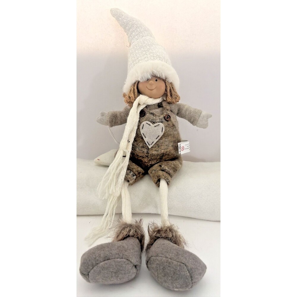 G. Wurm Nordic Boy Christmas shelf Sitter Doll Overalls Knit Hat 26" Holiday NWT